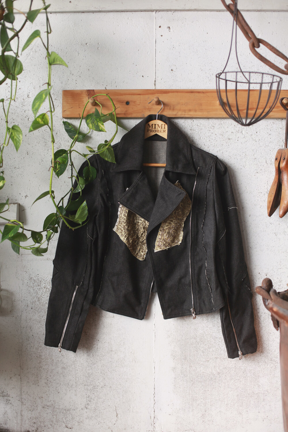 Denim Embroidered Moto Jacket