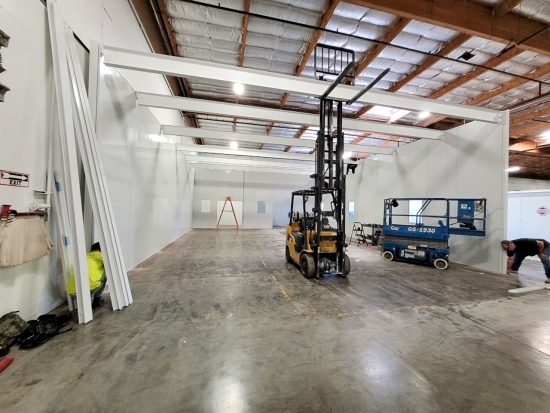 Modular room being constructed