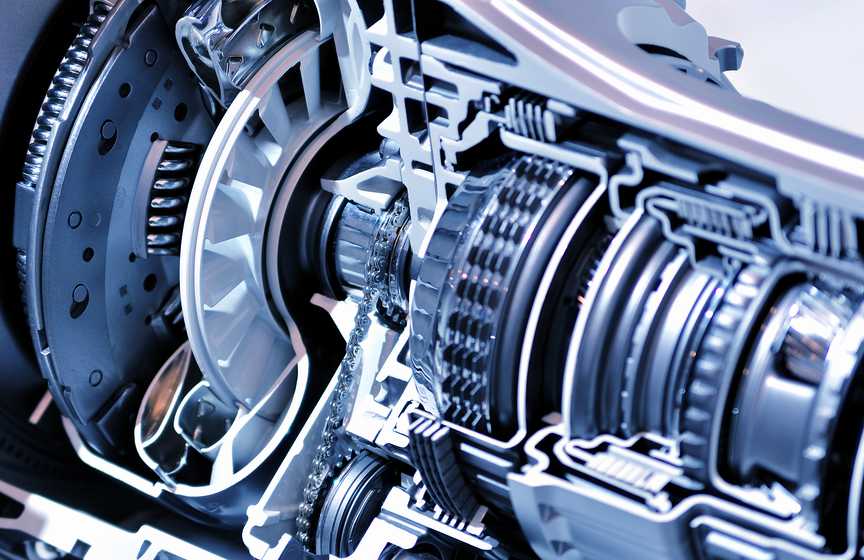 Gearbox and clutch cross-section.
