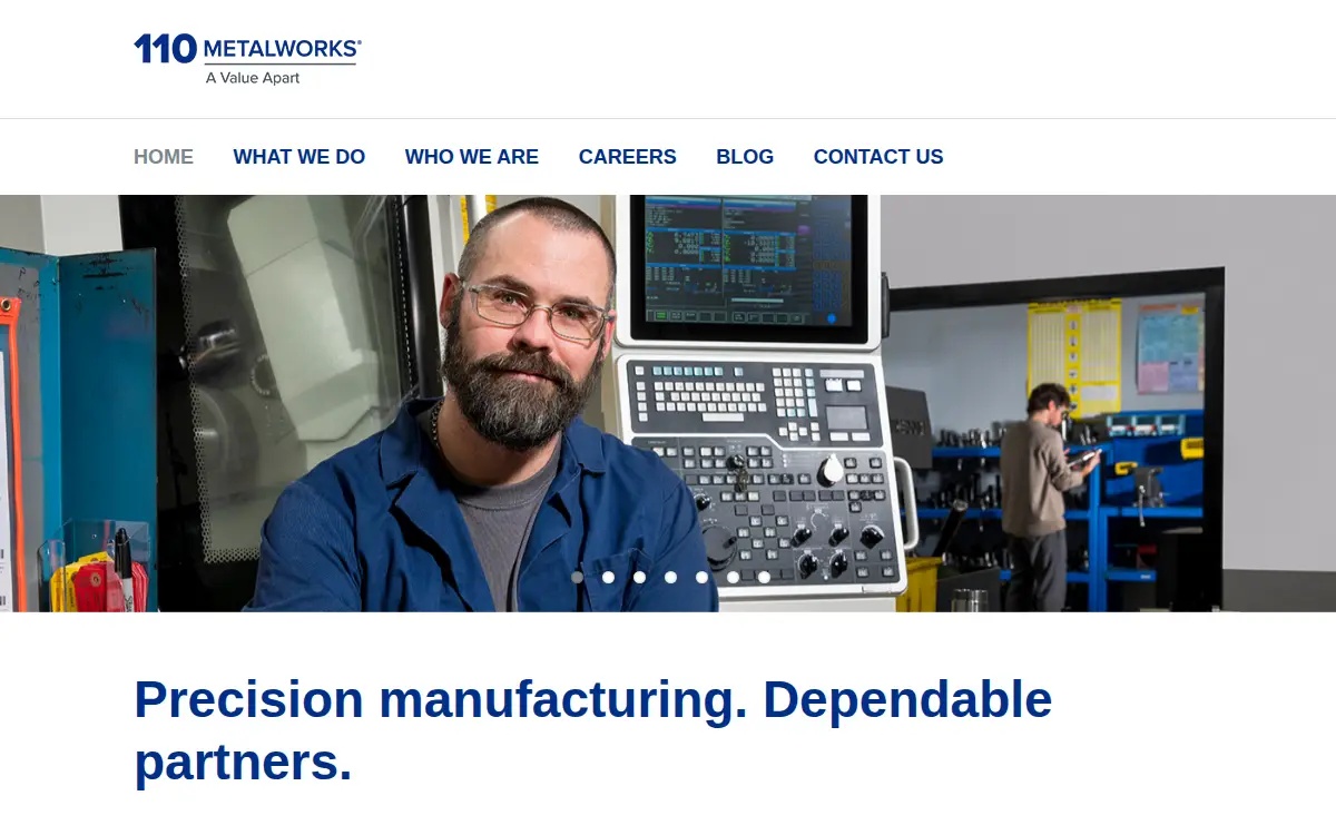 Homepage of 110 Metalworks, INC.
