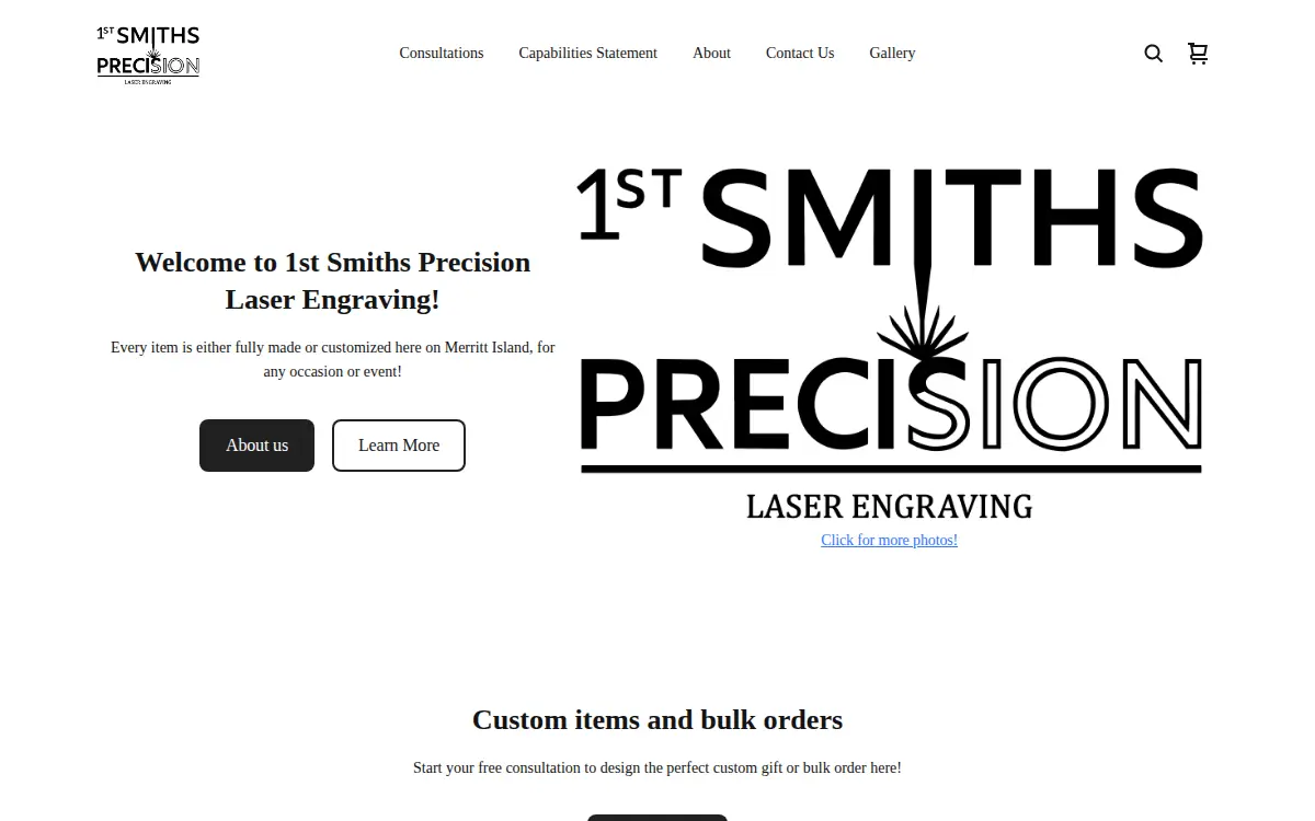 Homepage of 1st Smiths Precision Laser Engraving LLC