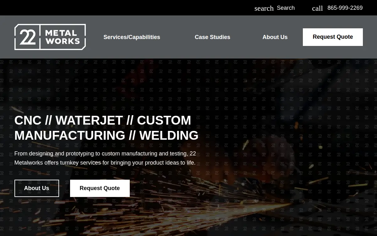 Homepage of 22 Metalworks, LLC