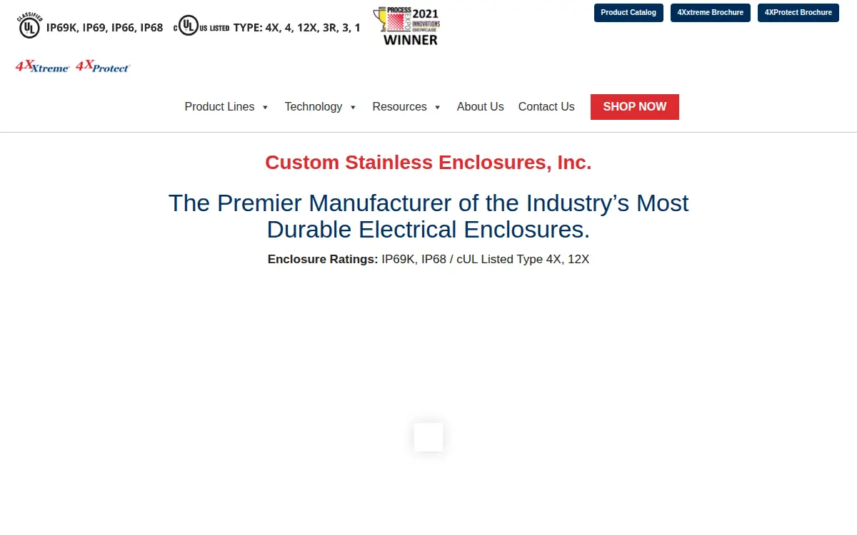 Homepage of Custom Stainless Enclosures, INC.