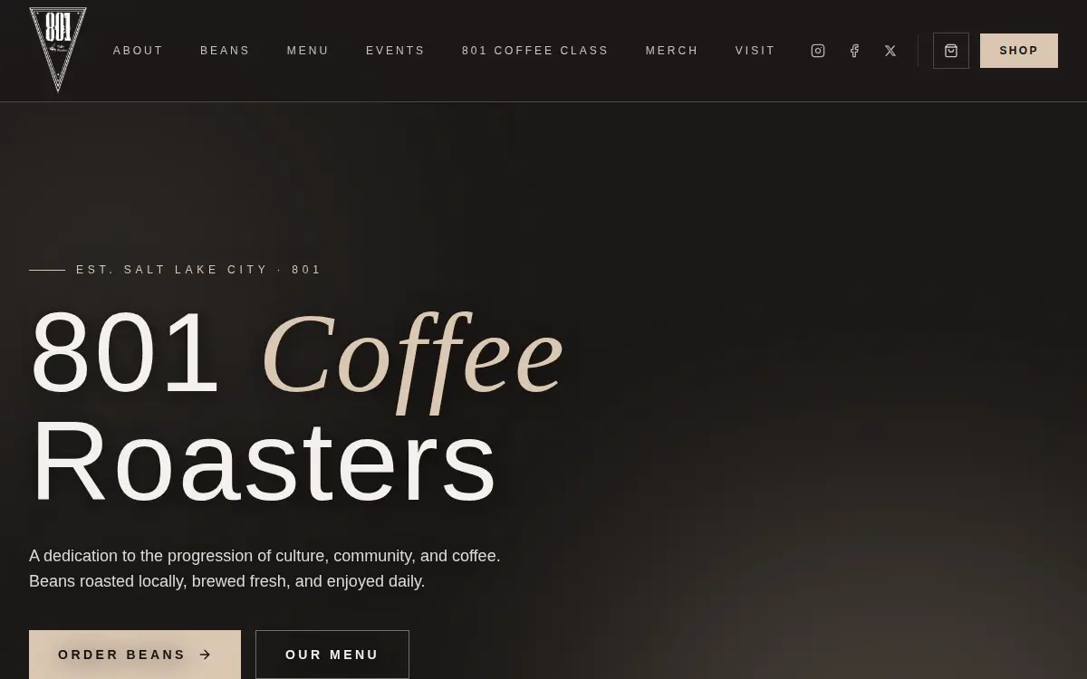 Homepage of 801 Coffee Roasters Shop L.l.c.