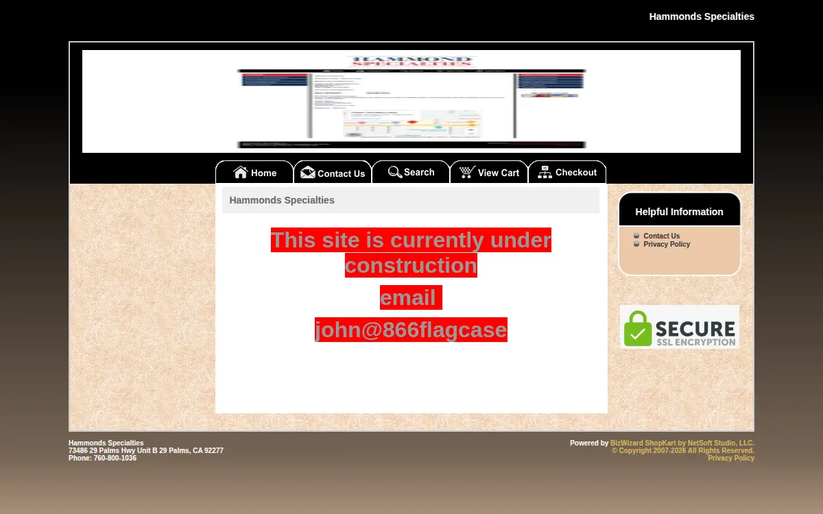 Homepage of Hammonds Specialties, INC