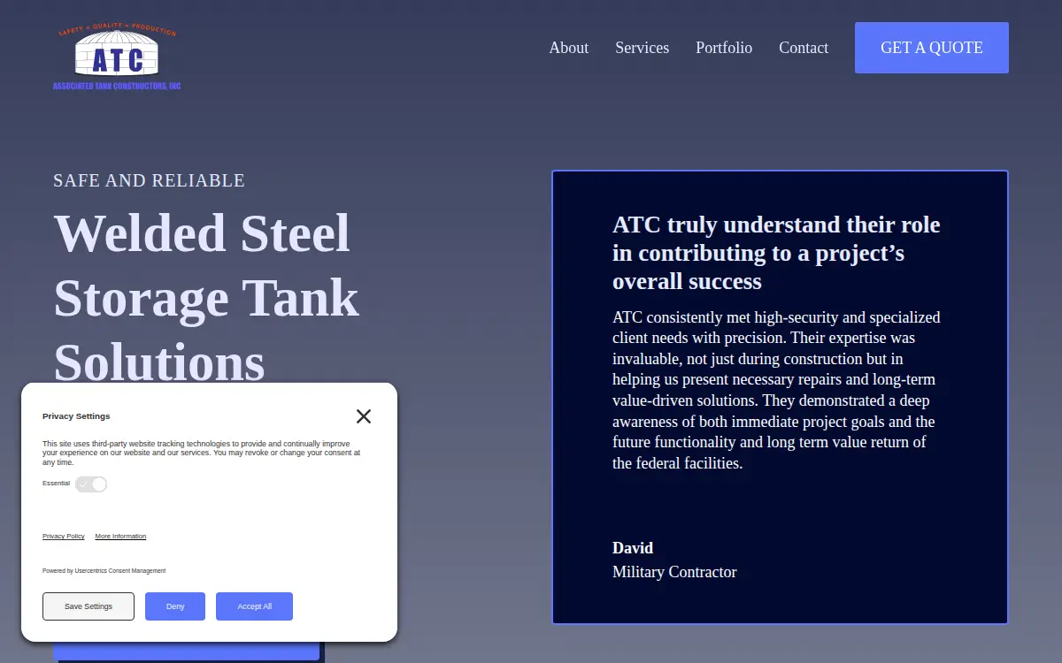 Homepage of Associated Tank Constructors, INC.