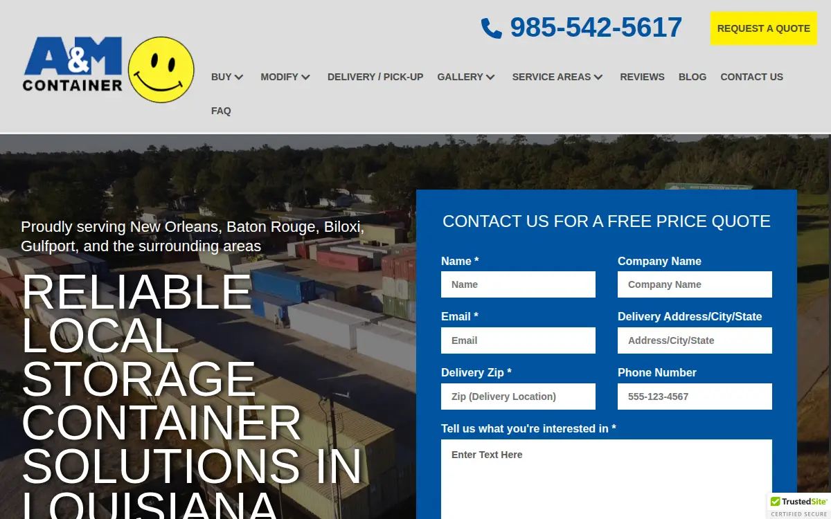 Homepage of A & M Container, LLC