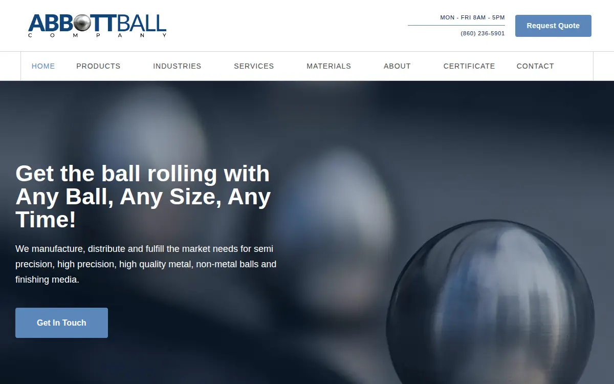 Homepage of Abbott Ball Company the