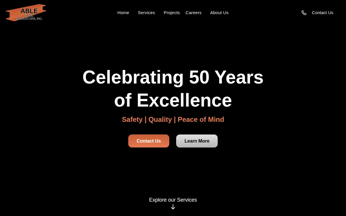 Homepage of Able Steel Fabricators, INC.