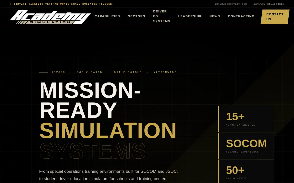 Homepage of Academy Simulation LLC