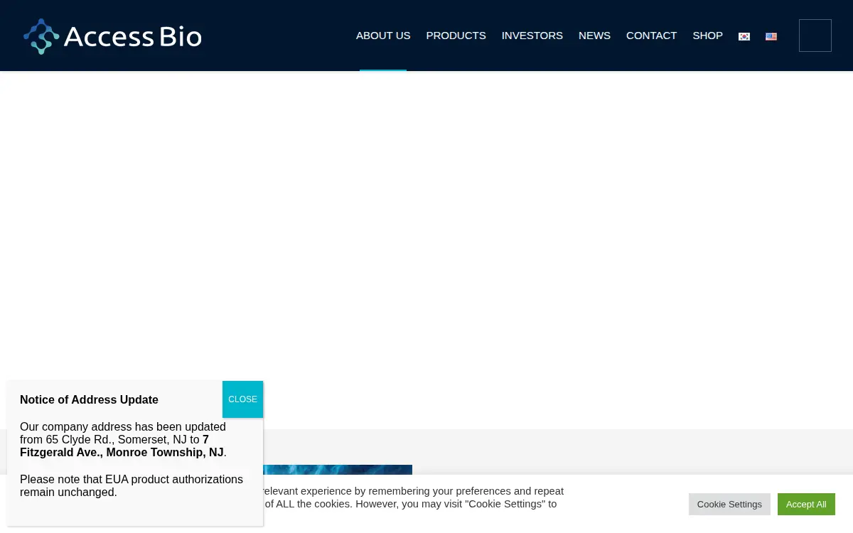 Homepage of Access Bio, INC.
