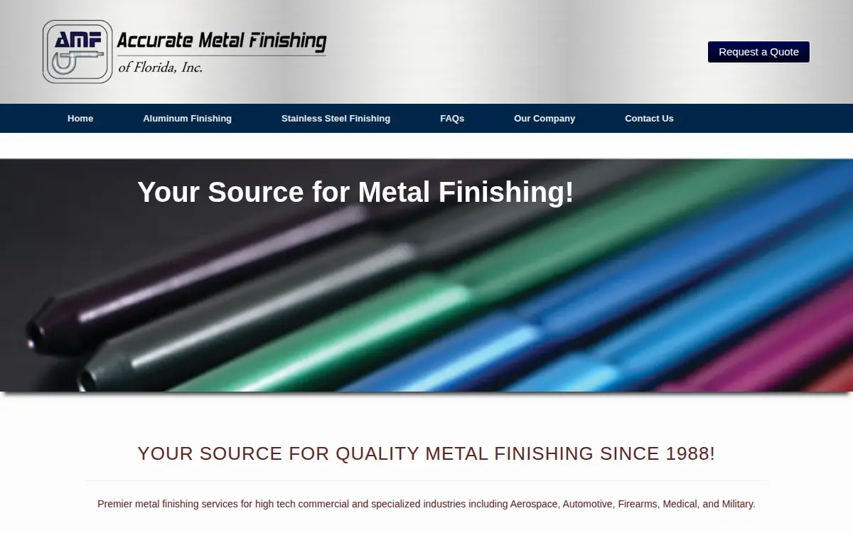 Homepage of Accurate Metal Finishing of Florida, INC.