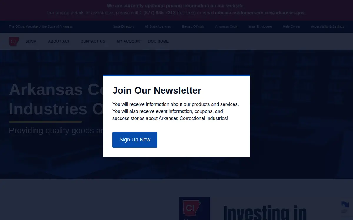 Homepage of Corrections, Arkansas Department of
