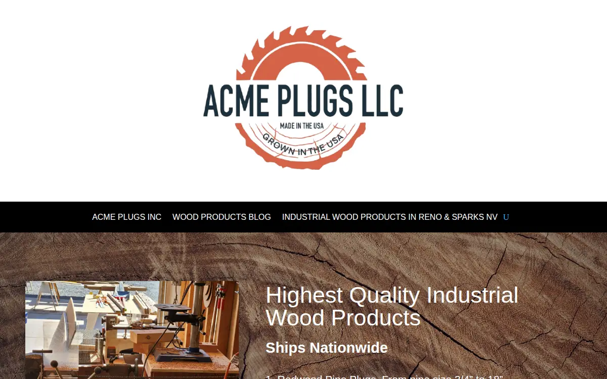 Homepage of Acme Plugs LLC