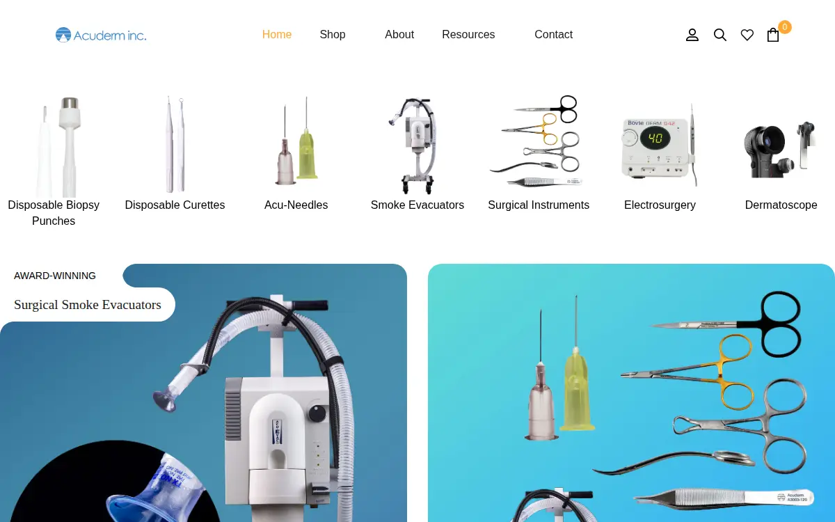 Homepage of Acuderm INC