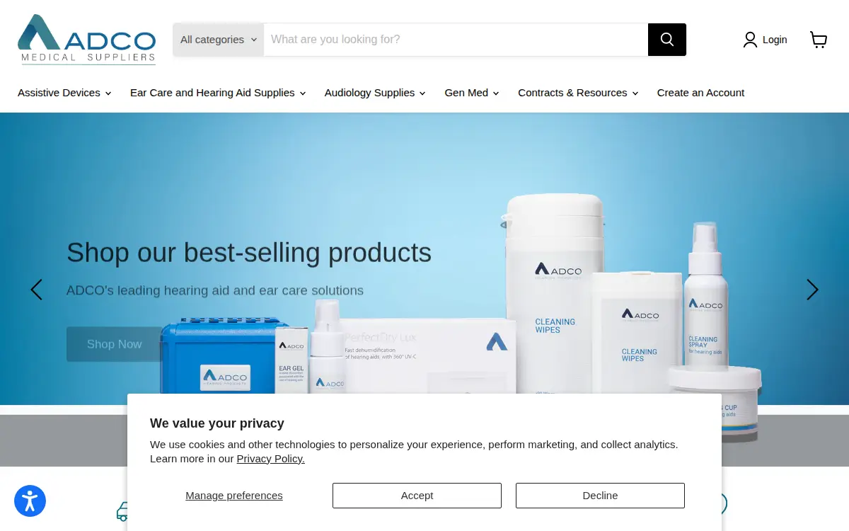 Homepage of Adco Medical Suppliers, LLC