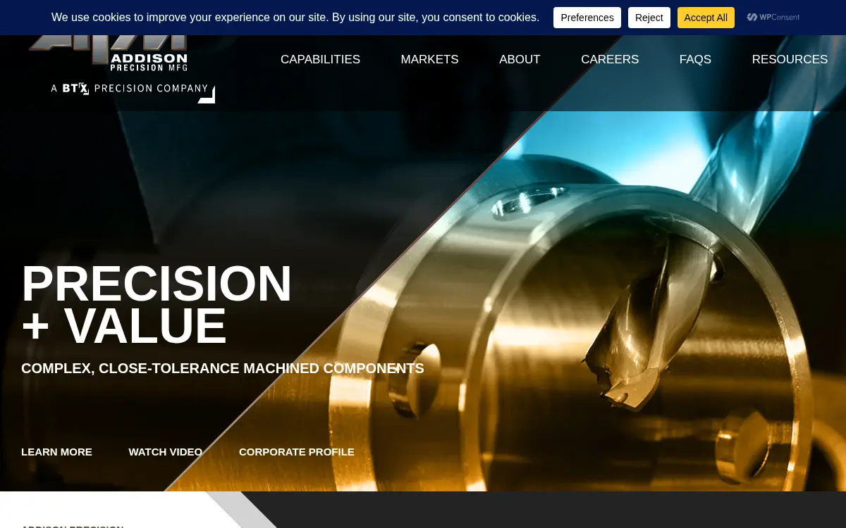 Homepage of Addison Precision Manufacturing LLC