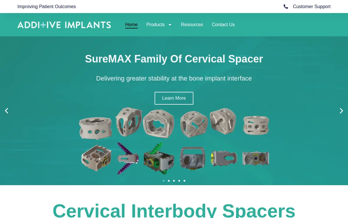 Homepage of Additive Implants, INC.