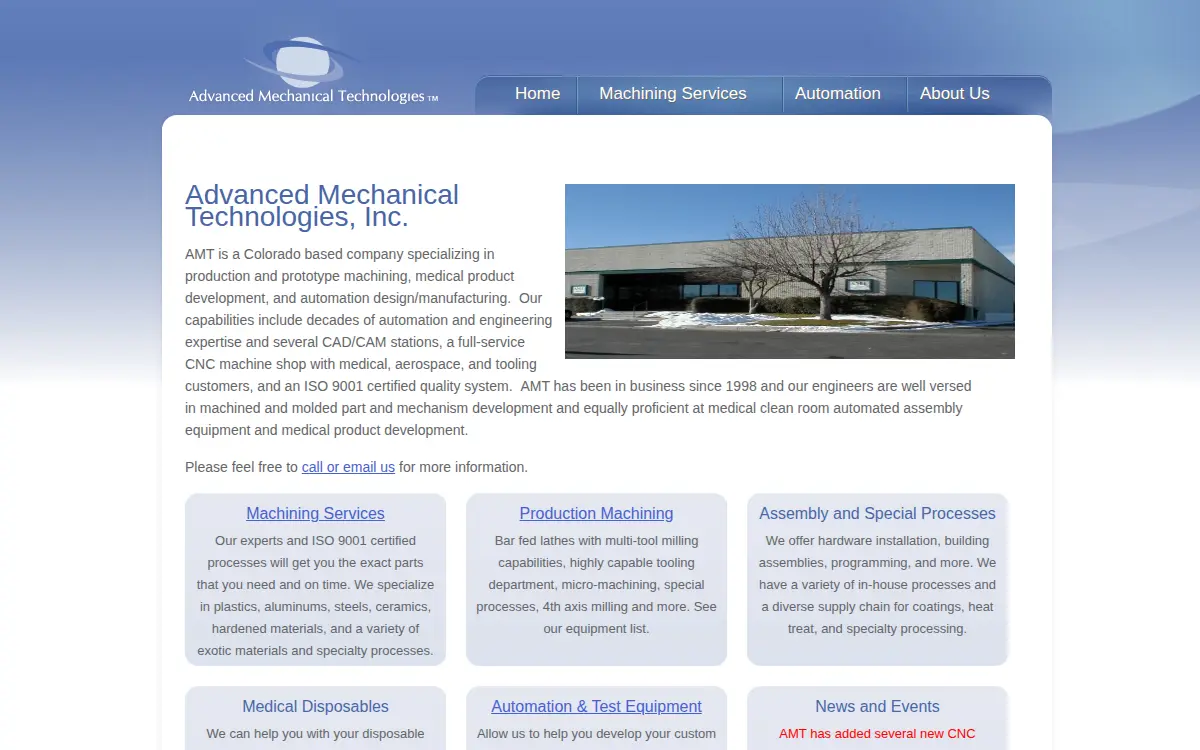 Homepage of Advanced Mechanical Technologies, INC.