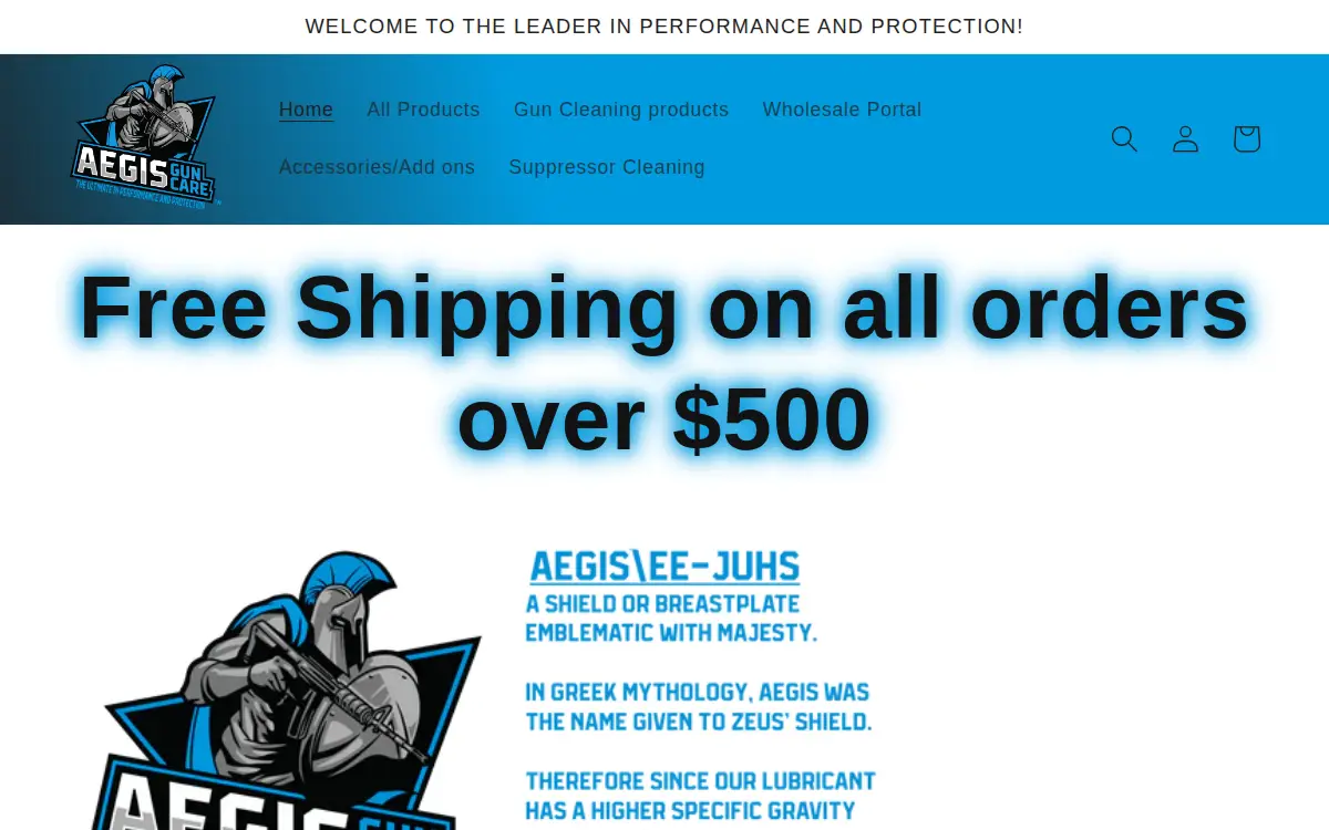 Homepage of Aegis Gun Care INC