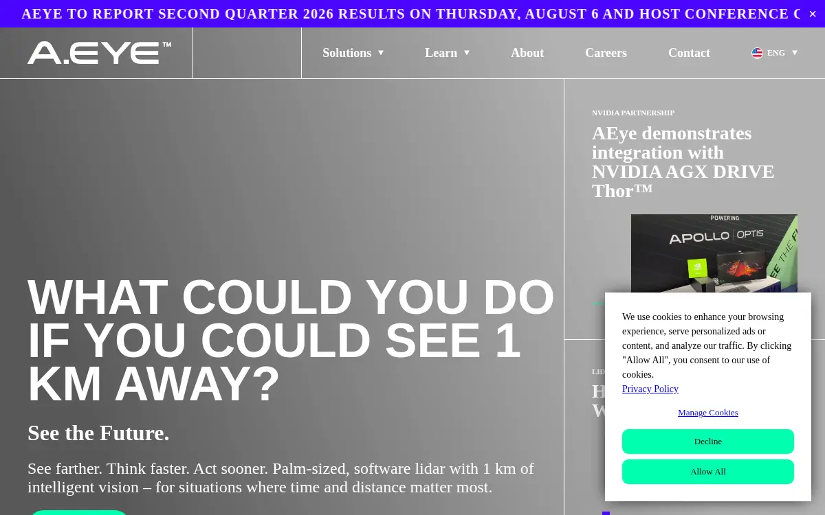 Homepage of Aeye, INC.