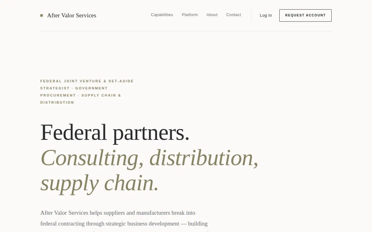 Homepage of After Valor Services LLC