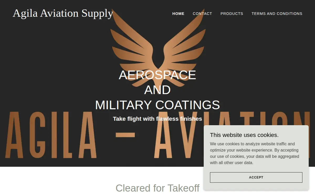 Homepage of Agila Aviation Supply, LLC