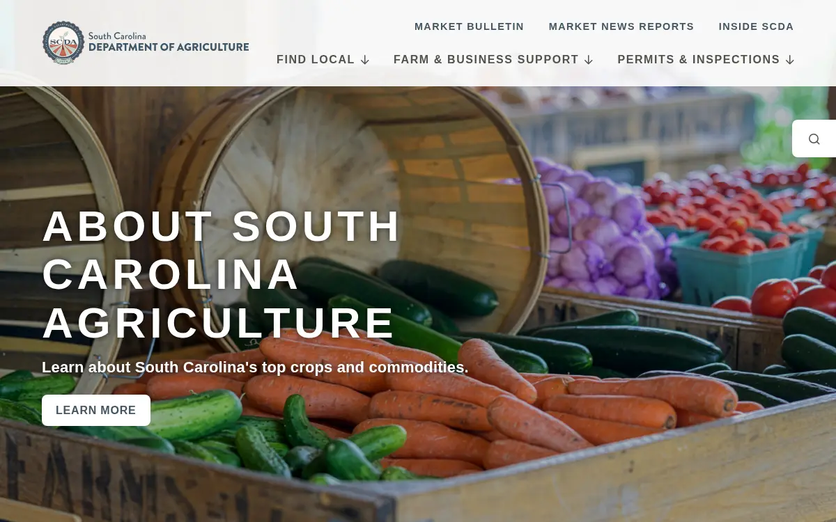 Homepage of Agriculture, South Carolina Department of
