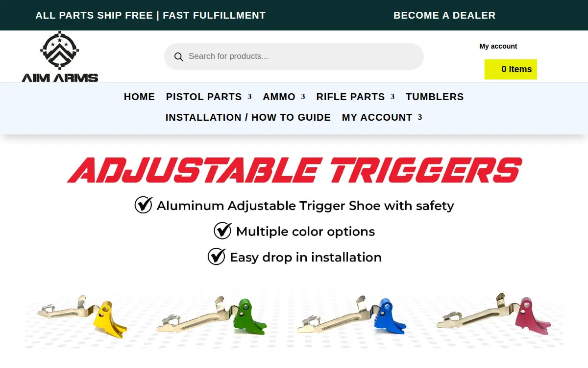 Homepage of Aim Arms LLC