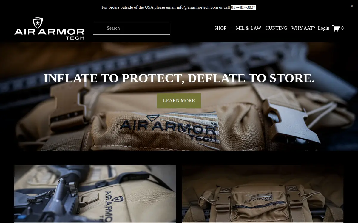 Homepage of Air Armor Tech LLC
