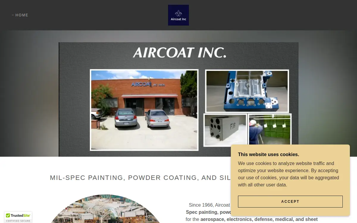 Homepage of Aircoat, INC