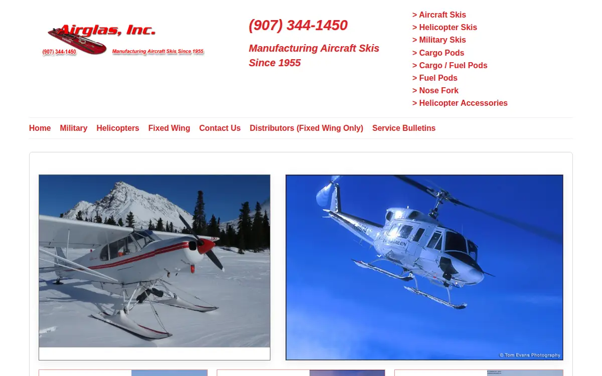 Homepage of Airglas, INC.