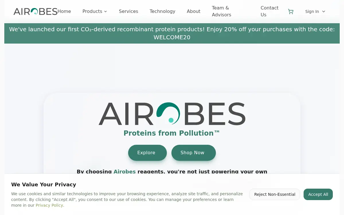 Homepage of Airobes, LLC