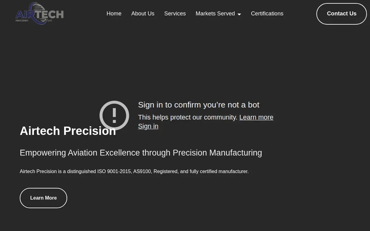 Homepage of Airtech Precision LLC