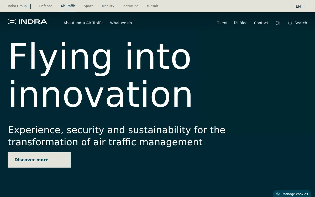 Homepage of Indra Air Traffic, INC.