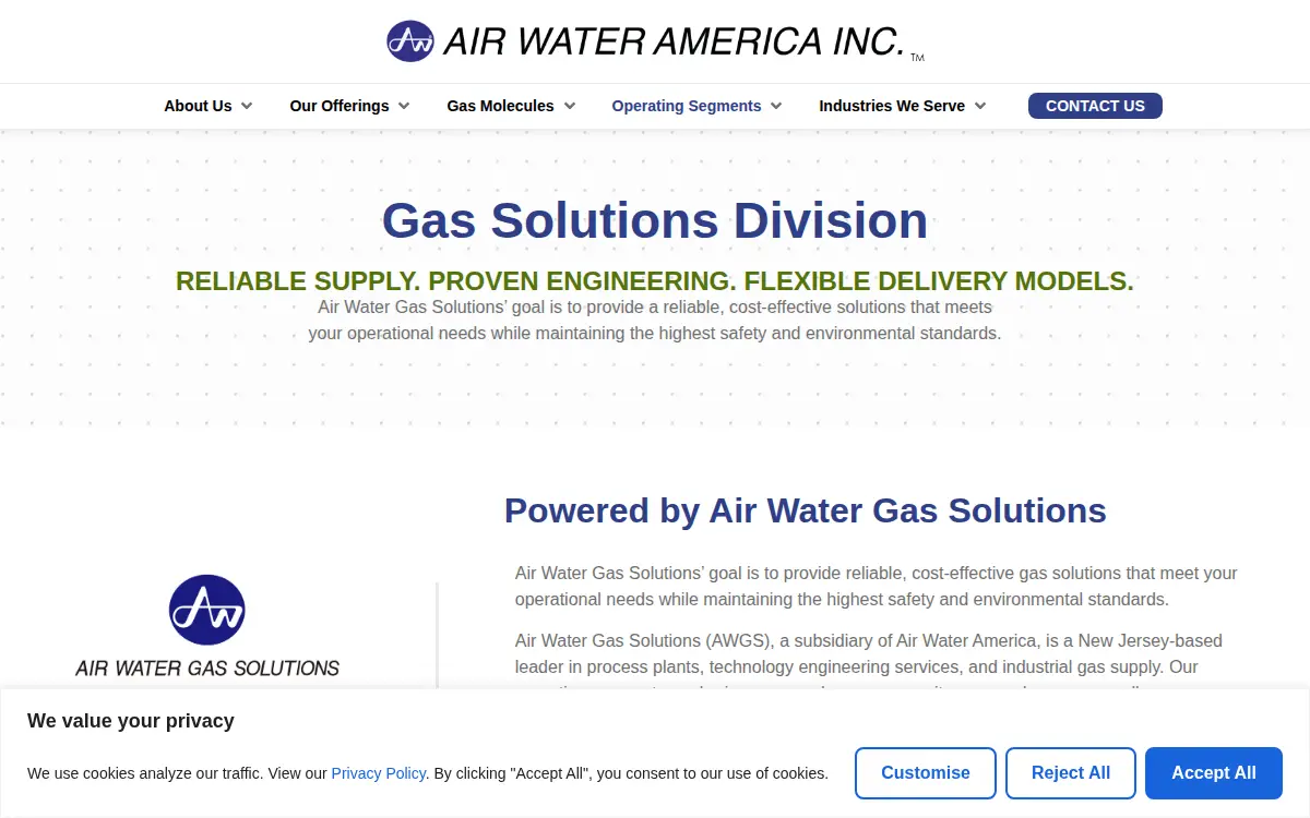 Homepage of Air Water Gas Solutions INC