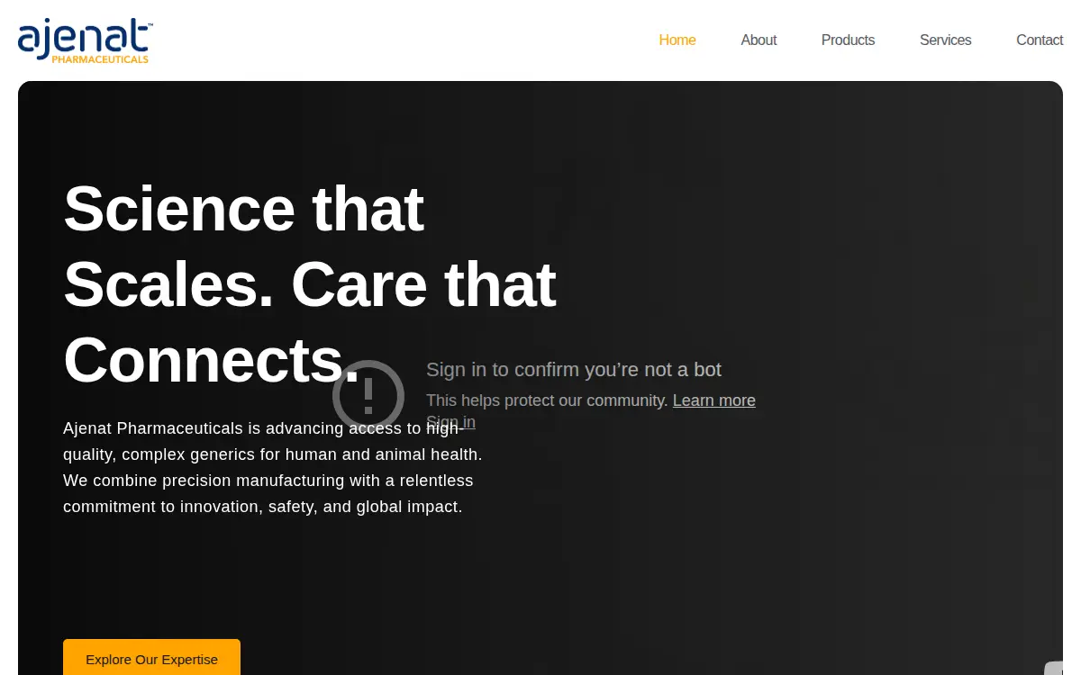 Homepage of Ajenat Pharmaceuticals LLC