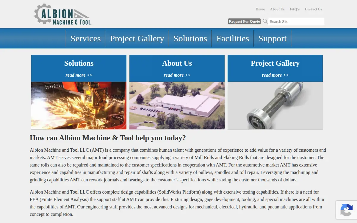 Homepage of Albion Machine and Tool LLC