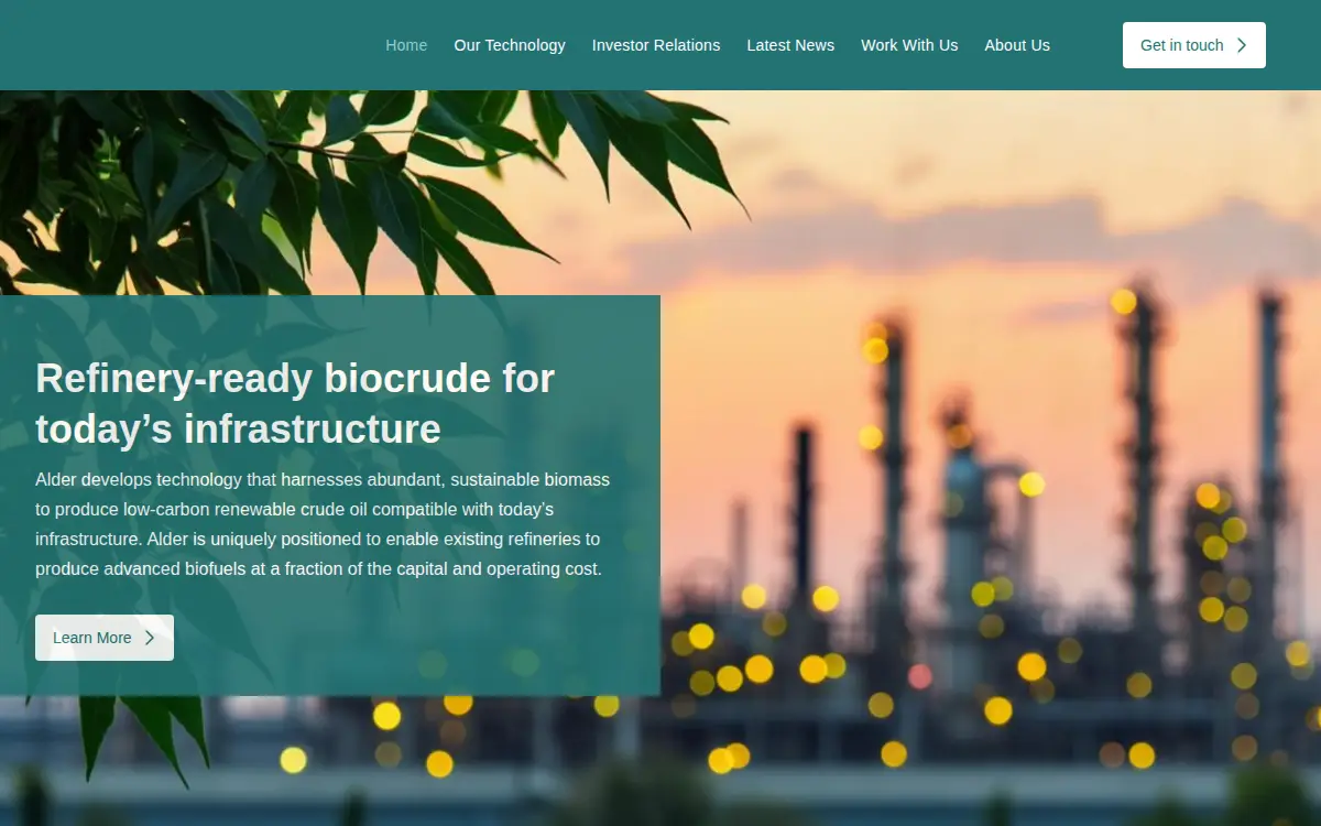 Homepage of Alder Energy, LLC