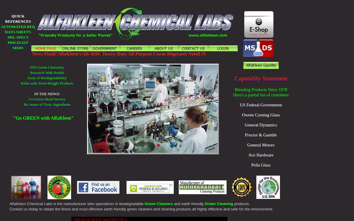 Homepage of Alfakleen Chemical Labs, INC.