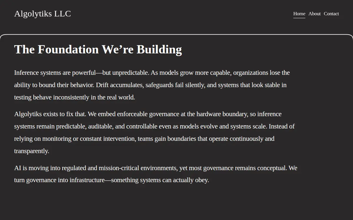 Homepage of Algolytiks LLC