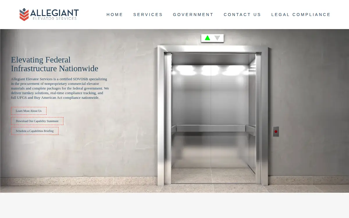 Homepage of Allegiant Elevator Services, LLC