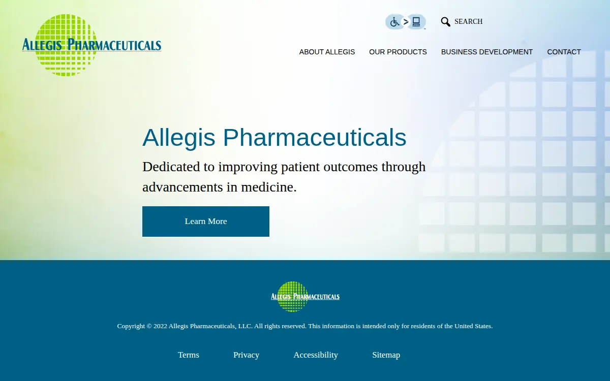 Homepage of Allegis Pharmaceuticals, LLC