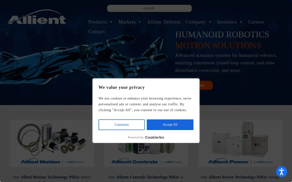 Homepage of Allient INC.