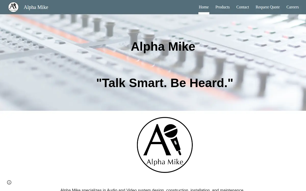 Homepage of Alpha Mike, LLC