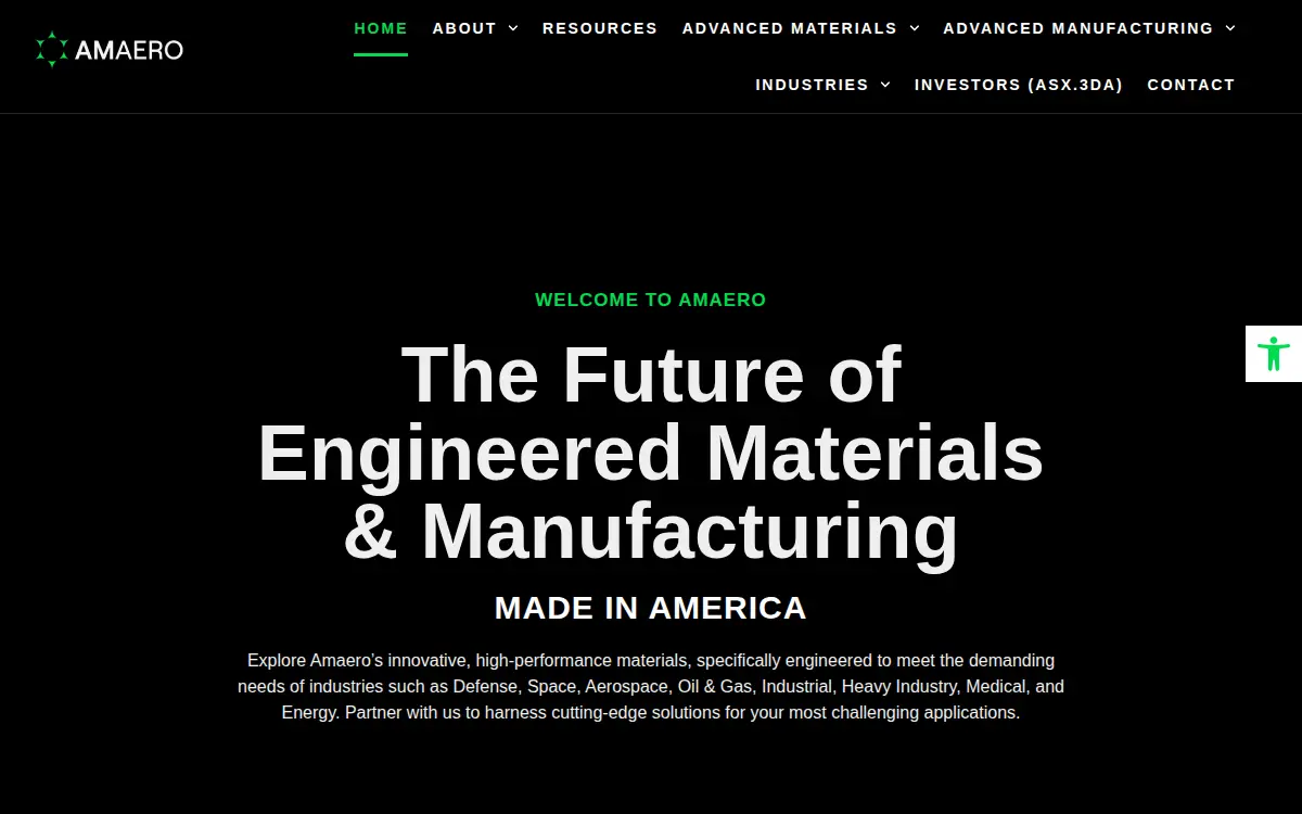 Homepage of Amaero Advanced Materials & Manufacturing INC