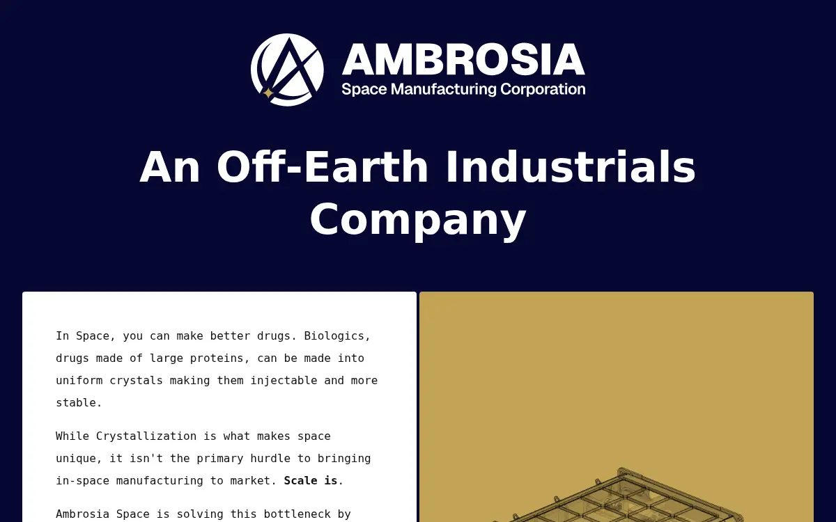 Homepage of Ambrosia Space Manufacturing Corporation