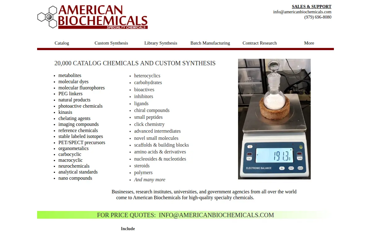 Homepage of American Biochemicals INC.