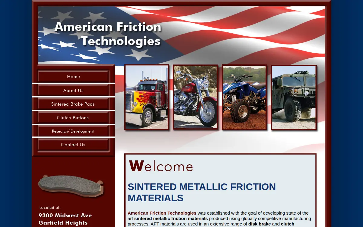 Homepage of American Friction Technologies LLC