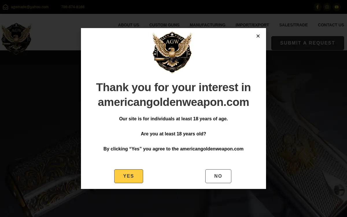 Homepage of American Golden Weapons INC